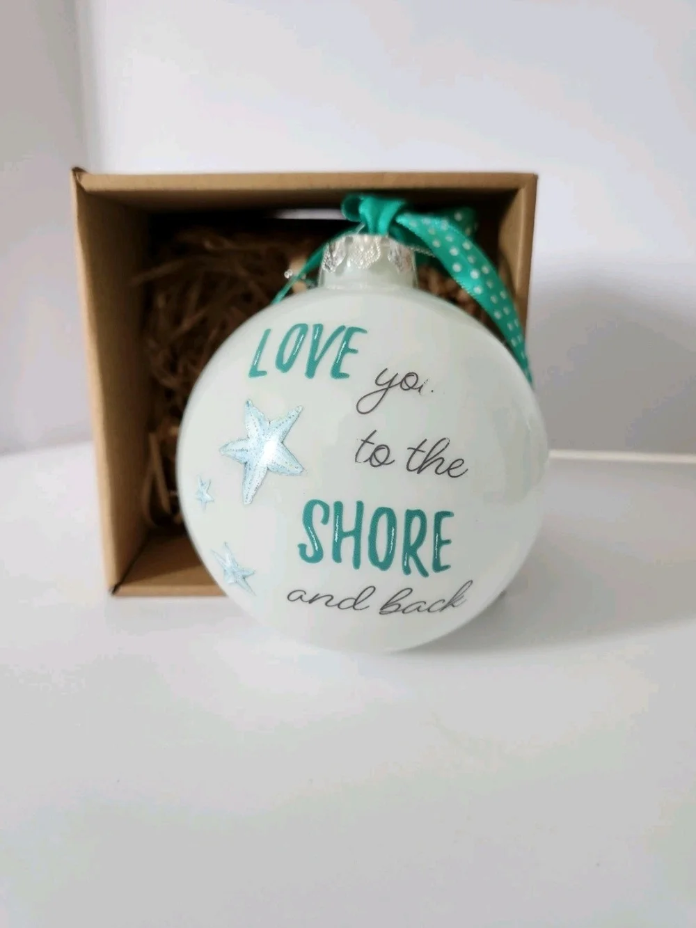 White and Teal 'Love You to the Shore and Back' Holiday Ornament